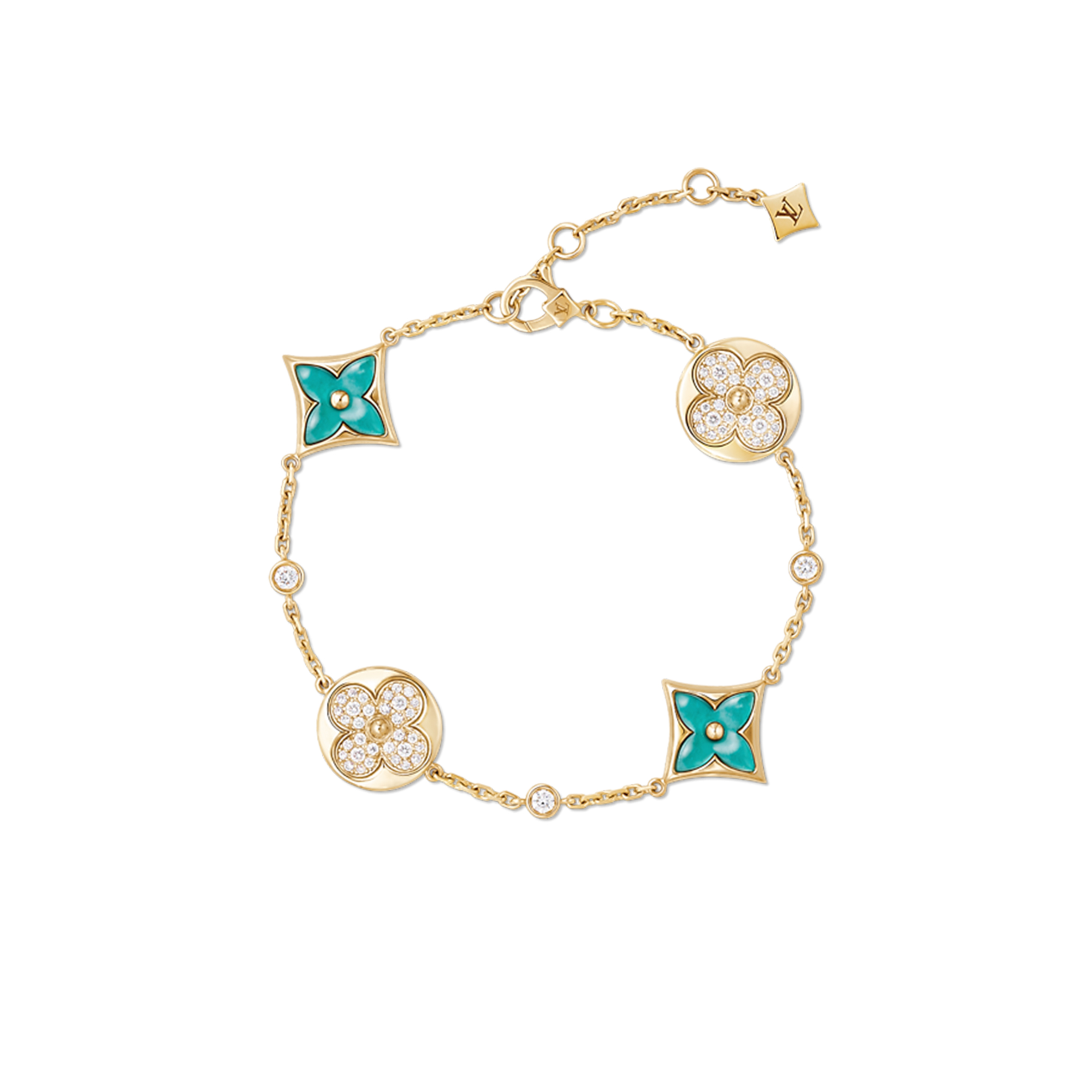 LOUIS VUITTON COLOUR BLOSSOM BB MULTI-PATTERN BRACELET, YELLOW GOLD, AMAZONITE AND DIAMONDS Q05979